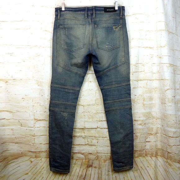 Represent Biker Jeans Mens 32 Blue Sand Stone Destroy Wash Moto Rib Skinny Rock - Picture 10 of 15